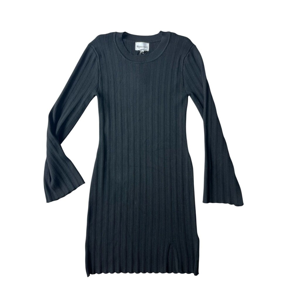 NWT Olive & Oak Black Knit Flare Sleeve Dress w Slit Womens XL